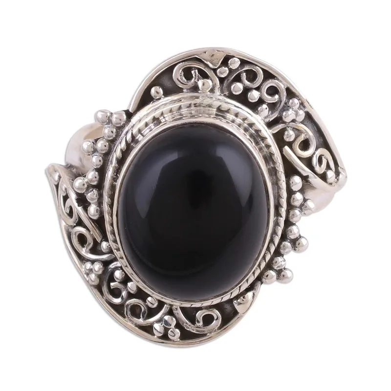 Handgefertigter Cocktailring aus schwarzem Onyx, 925er Sterlingsilber, Statement-Ring, handgefertigter Ring, Damen-Silberring, Geschenk für Sie