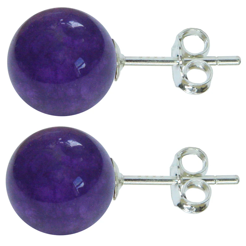 Ohrstecker aus Sterlingsilber mit Amethystkugeln und Flügelverschluss, hochwertige helle und dunkle Amethyste