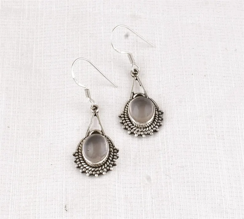 Rosenquarz Ohrringe 925 Sterling Silber Ohrringe Rosenquarz Edelstein Ohrringe Schmuck Handgemachter Rosenquarz Schmuck Geschenk Für Sie Mutter