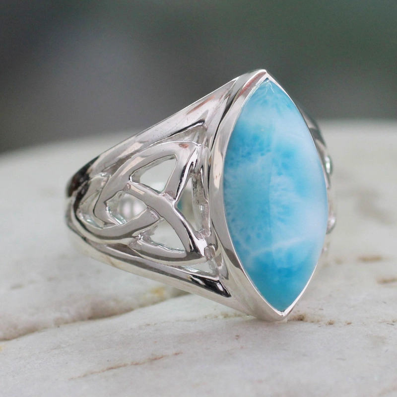Moderner Larimar Marquise-Form Edelsteinring Handgefertigtes Design 925 Sterling Silber Geschenk Für Sie