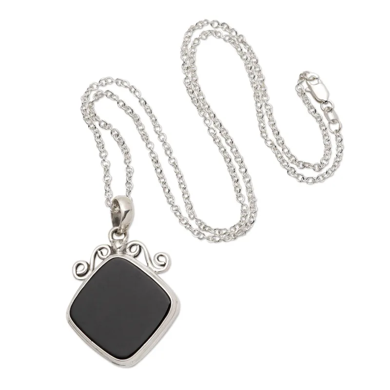 Swirls and Curls 925 Sterling Zilveren en Onyx Hanger Ketting Hanger Ketting Delicate Ketting Boheemse Sieraden Perfect Cadeau Voor Haar