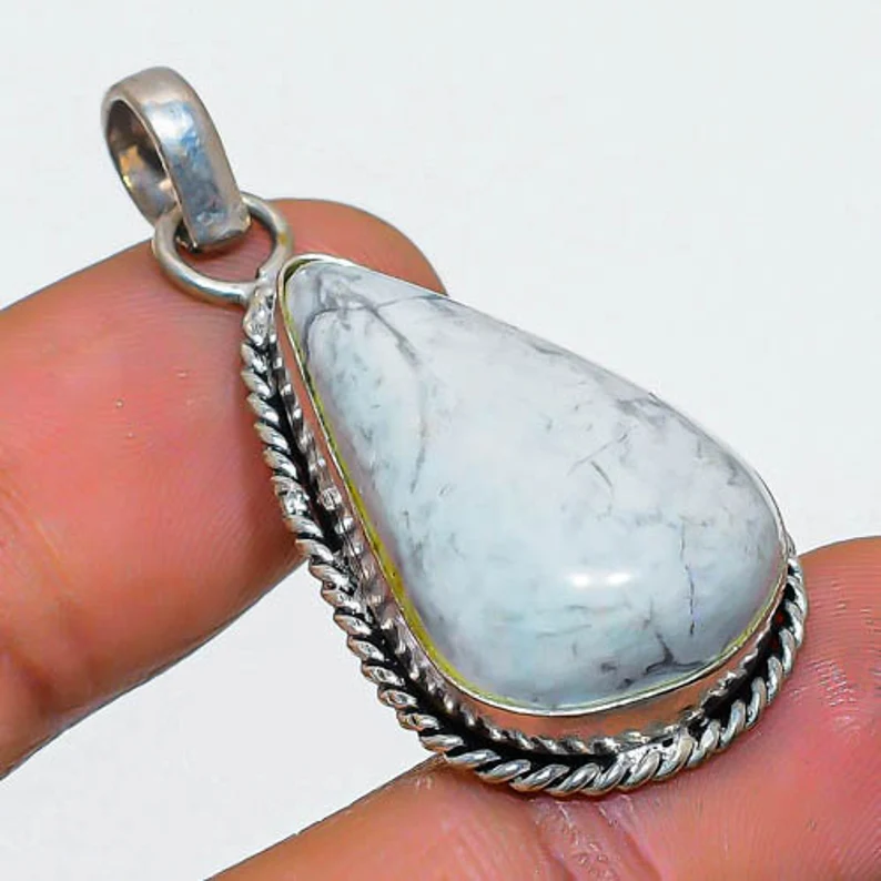 Natur Howlith Jaspis Anhänger Handgemachter Art Deco Schmuck 925 Sterling Silber Anhänger Damen Howlith Halskette Schmuck Geschenk Für Sie