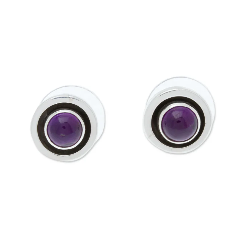 Handgefertigte Amethyst-Ohrstecker aus 925er Sterlingsilber, Alltags-Ohrringe, handgemachte böhmische Ohrringe, Geschenk für sie