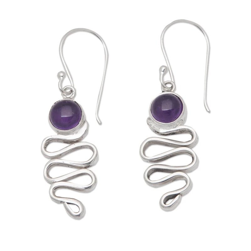 Zickzack Ohrringe aus Sterlingsilber und Amethyst Baumelnde Ohrringe Handgemachte Ohrringe Geschenkartikel Geburtstagsgeschenk für sie