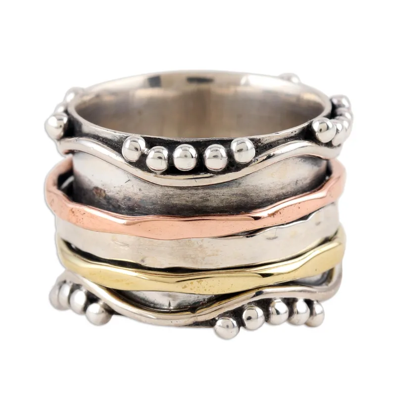 925 Sterling Silber und Kupfer Meditations-Spinner-Ring Handgemachter Ring Silberschmuck Böhmischer zarter Ring Geschenk für Sie