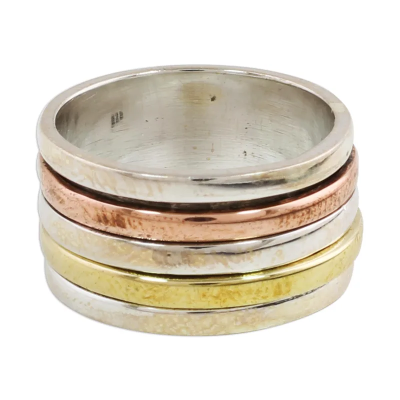 Einfacher Sterling Silber Kupfer und Messing Indianischer Spinner Ring Handgefertigter Ring Silberschmuck Bohemian Zarter Ring Geschenk für Sie