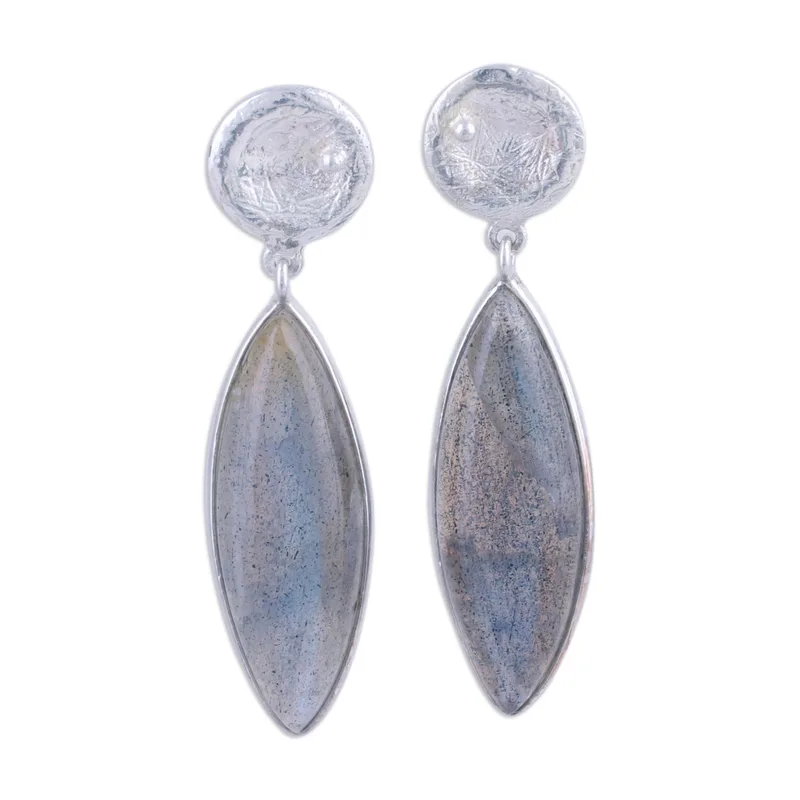 Labradorit und texturierte Ohrringe aus Sterlingsilber 925 Sterlingsilber Ohrring Blauer Edelstein Tropfenohrringe Labradorit Schmuckgeschenk für Sie