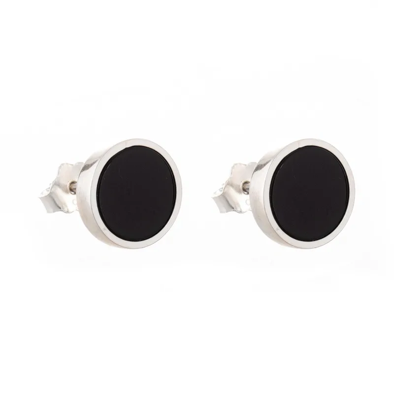 Runde Ohrstecker aus schwarzem Onyx und Sterlingsilber, Onyx-Schmuck, Ohrstecker für den Alltag, für Frauen, Geschenk für Schwester & Sie
