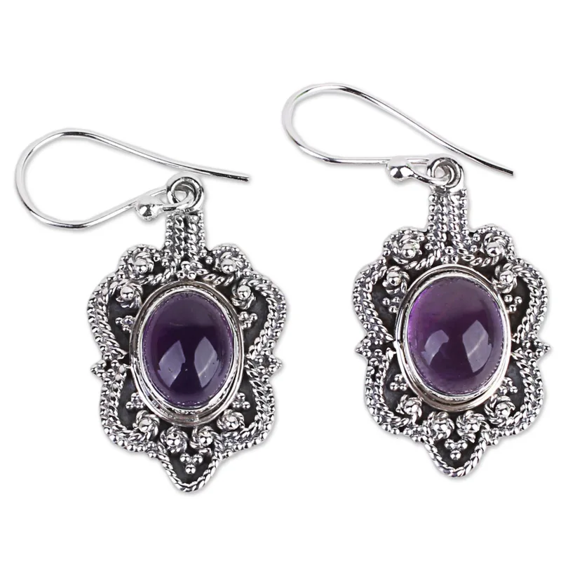 Handgefertigte Ohrringe aus Sterlingsilber mit Amethyst, handgemachte Ohrringe, Geschenkidee, Geburtstagsgeschenk für sie, Boho-Ohrringe