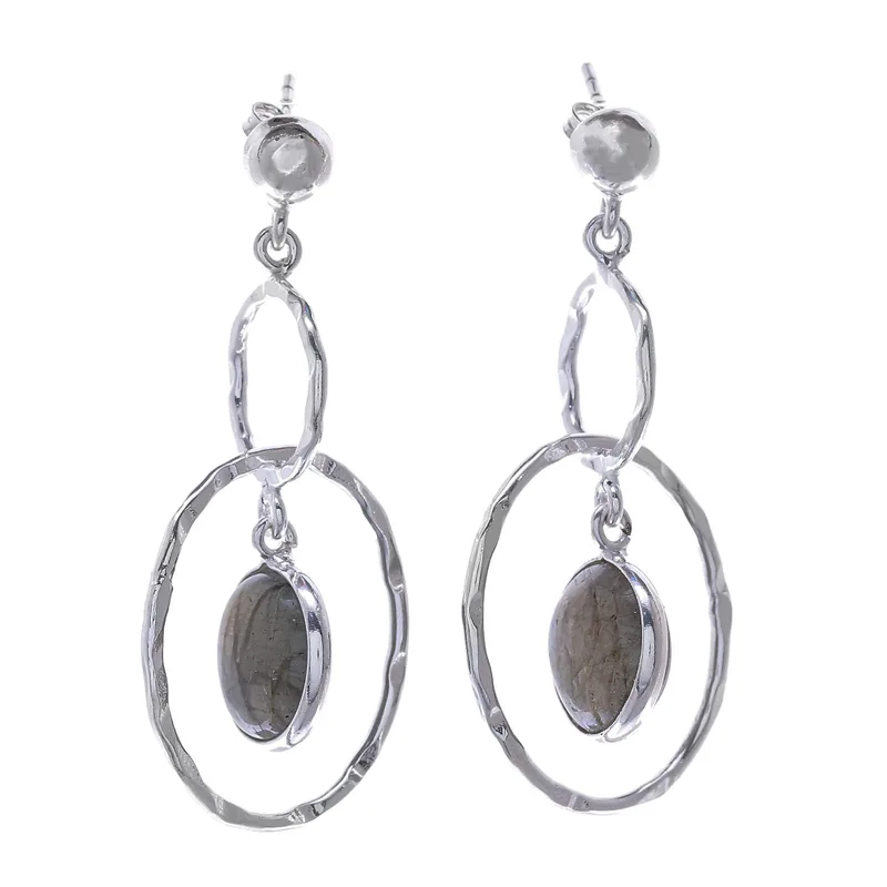 Gehämmerte Sterling Silber Ohrringe mit Labradorit Edelstein Ohrringe Labradorit Schmuck Geschenkidee