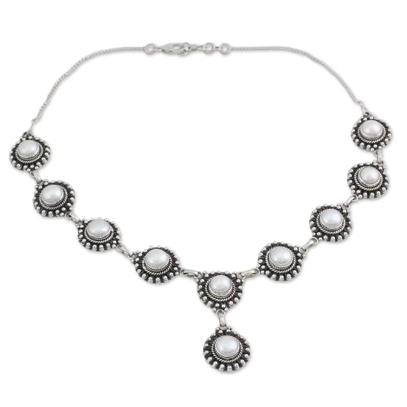 Schöne runde Perlenkette 925 Sterling Silber Süßwasserperlen Schmuck Handgemachter Schmuck Boho Halskette Geschenk Für Sie Valentinstagsgeschenk