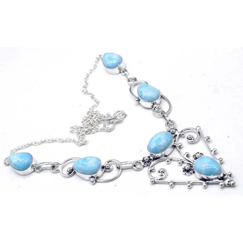 Larimar Kette 925 Sterling Silber Halskette Larimar Edelstein Halskette Statement Kette Larimar Schmuck Geschenk Für Frauen Geburtstagsgeschenk