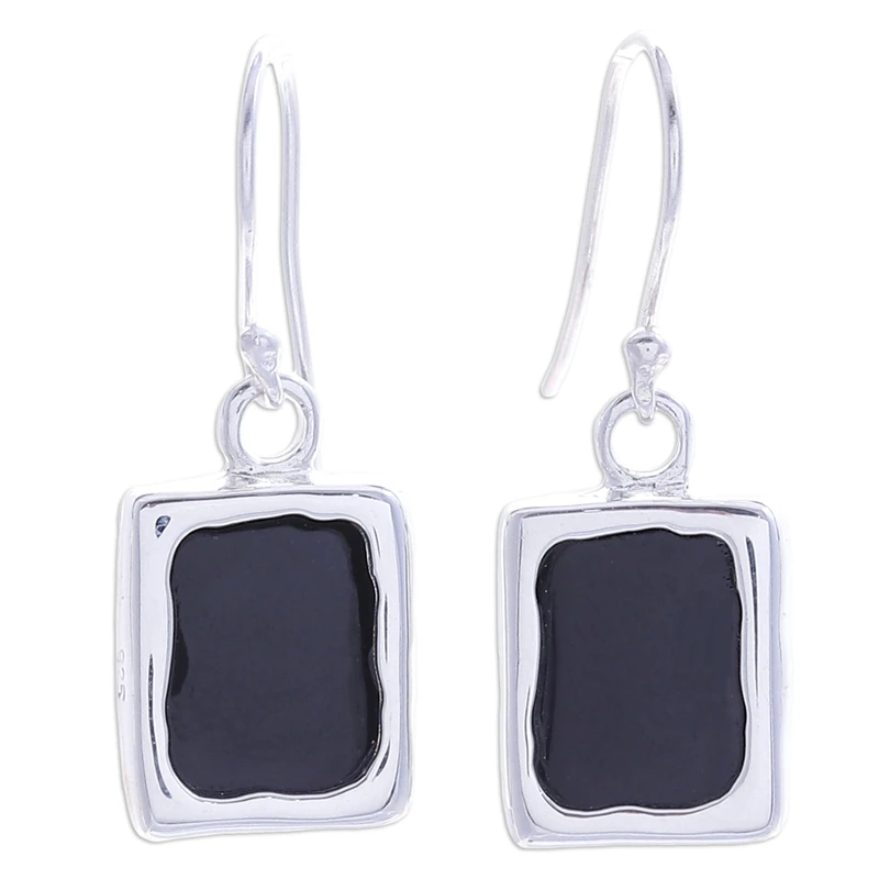 Moderne Ohrhänger aus geschwärztem Onyx und Sterlingsilber, quadratisch, handgefertigt, Geschenke für Mama & Sie