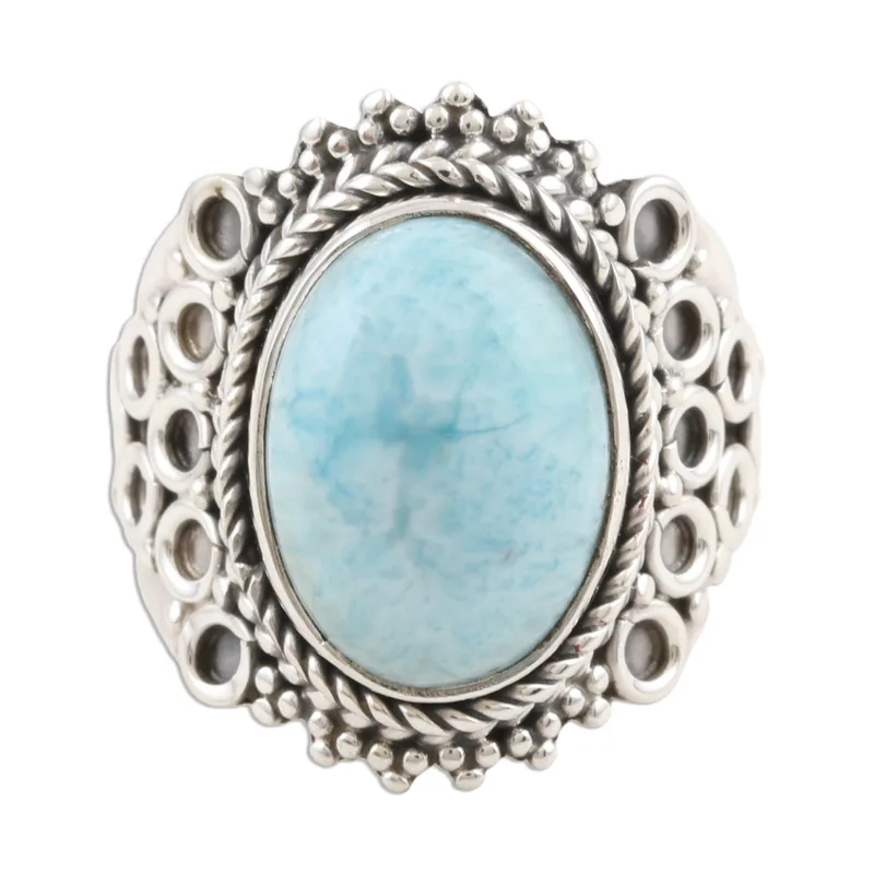 Echter Larimar Cocktailring 925 Sterling Silber Ring Zierlicher Ring Edelsteinring Damen Ring Geschenk Für Sie