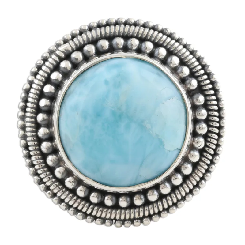 Handgefertigter Larimar Cocktailring 925 Sterling Silber Ring Zierlicher Ring Edelsteinring Damenring Geschenk für Sie
