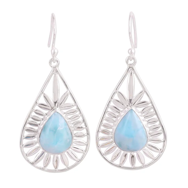 Ohrhänger aus Larimar in Tropfenform, 925er Sterlingsilber, Ohrring, Edelstein-Ohrring, handgefertigter Schmuck, Larimar-Schmuck