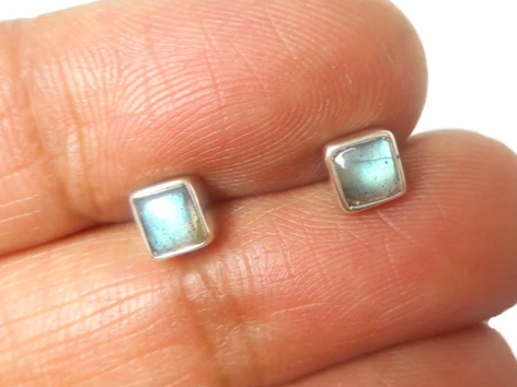 Vierkante Labradoriet Oorknopjes 925 Sterling Zilver Labradoriet Edelsteen Zilveren Oorknopjes Handgemaakte Boho Oorbellen