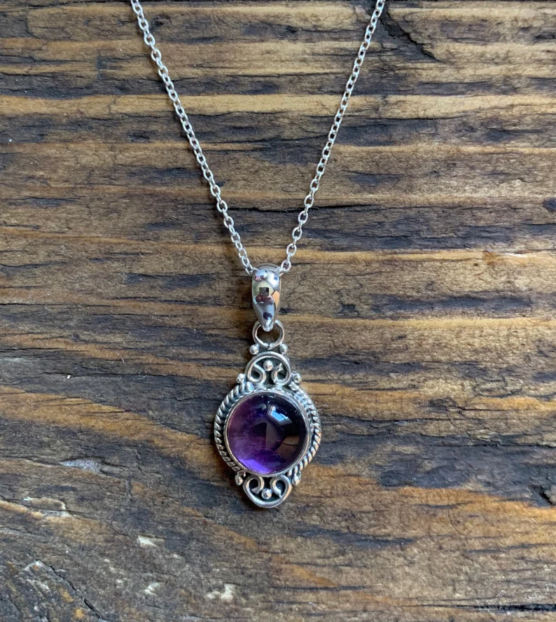 Amethyst Halskette Boho Halskette Kreis Amethyst Halskette 925 Sterling Silber Lila Halskette Zarte Halskette Perfektes Muttertagsgeschenk