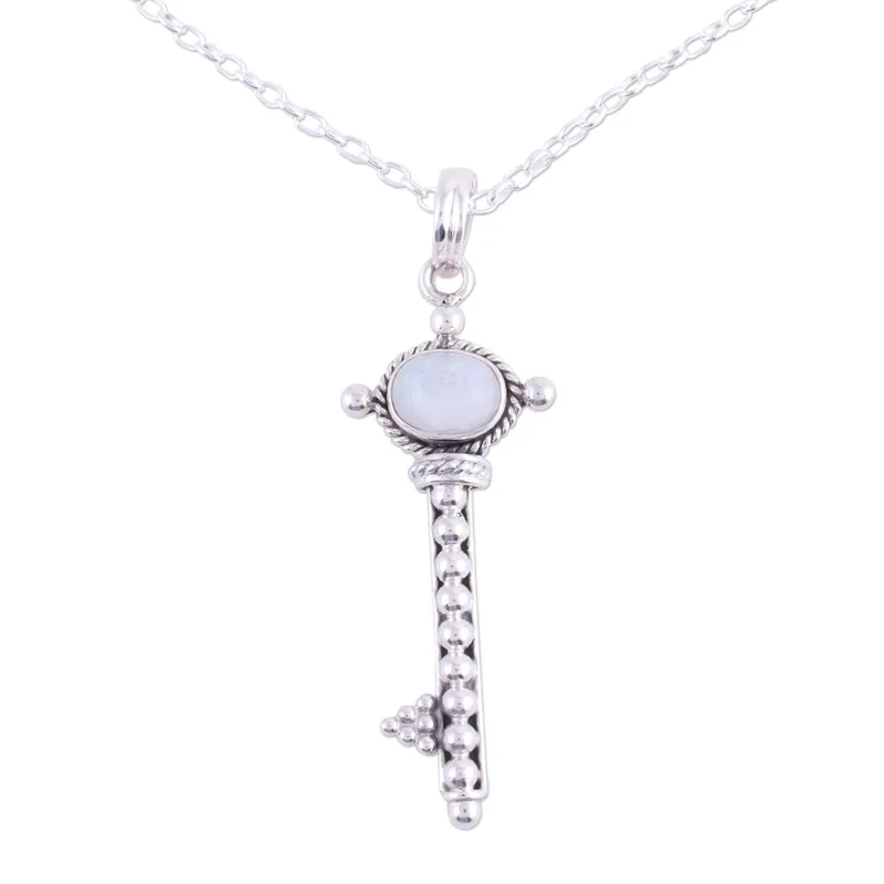 Schlüsselanhänger-Halskette mit Regenbogen-Mondstein 925 Sterling Silber Natürlicher Feuer-Regenbogen-Mondstein Geschenk für sie