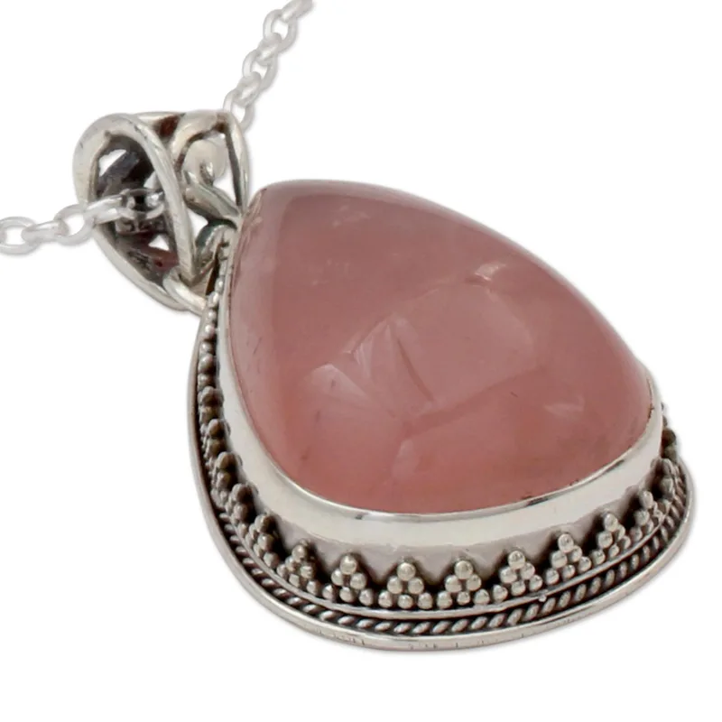 Love Drop Natur Rosenquarz Anhänger Halsketten 925 Sterling Silber Halskette Rosenquarz Schmuck Januar Geburtsstein Geschenk Boho Halskette