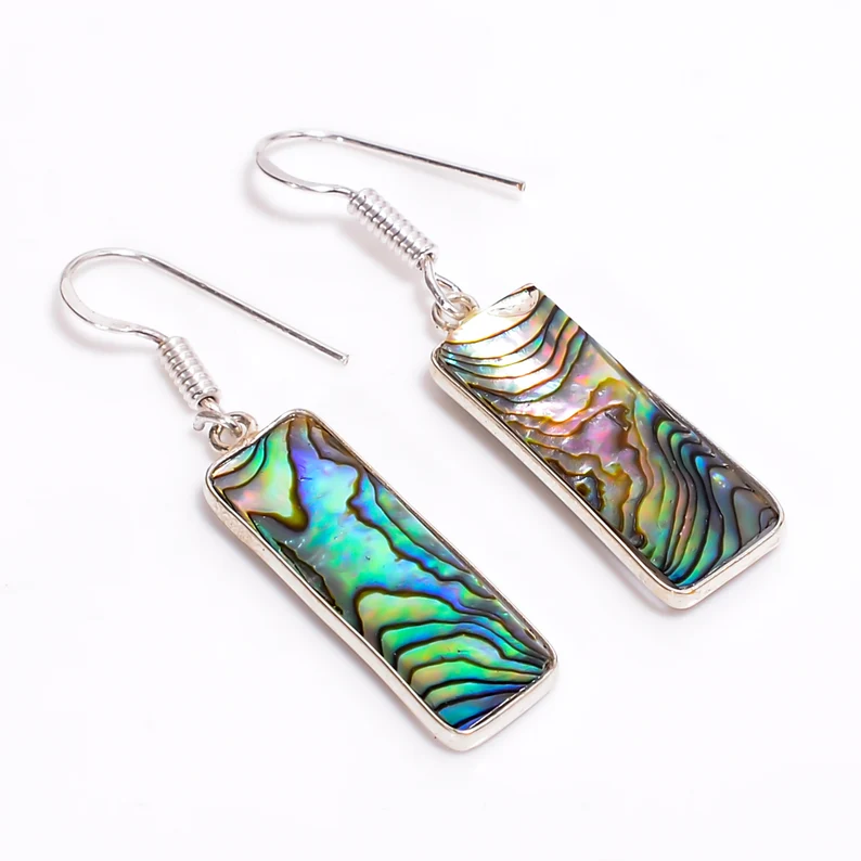 Abalone-Muschel-Ohrringe Edelstein-Ohrringe 925 Sterling Silber Ohrringe Hängeohrringe Statement-Ohrringe baumelnde Ohrringe Geschenk für Frauen