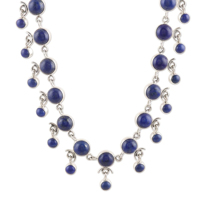 Handgefertigte Lapislazuli-Gliederkette 925er Sterlingsilber Lapislazuli-Schmuck Geburtssteinschmuck Boho-Halskette Statement-Kette Geschenk für sie
