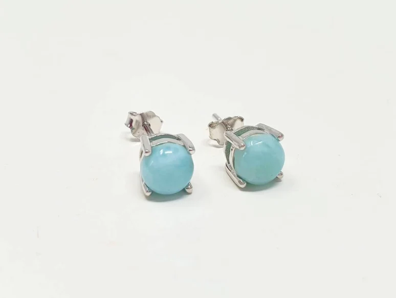 Larimar Ohrstecker 925 Sterling Silber Minimalistischer Schmuck Natürlicher Larimar Handgefertigter Schmuck Larimar Schmuck