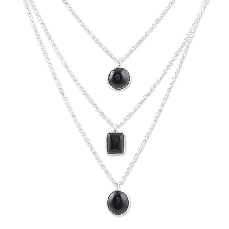Sterling Zilveren 3-strengs Zwarte Onyx Hanger Ketting Hanger Ketting Delicate Ketting Boheemse Sieraden Perfect Cadeau Voor Haar