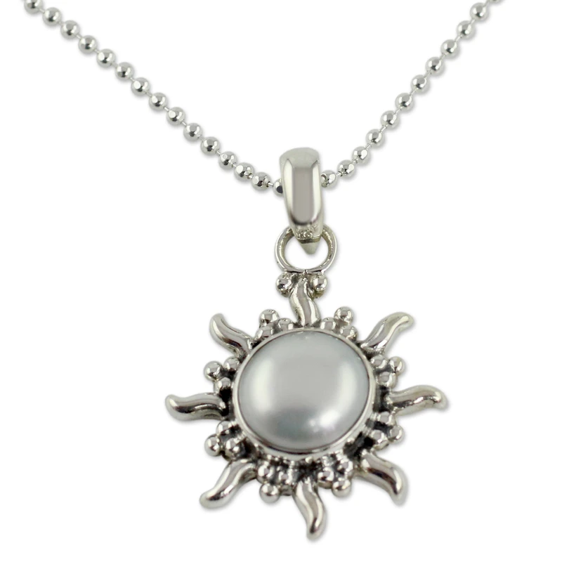 Perlenkette Sonne und Mond Sterling Silber Anhänger Süßwasserperle Schmuck Handgemachter Schmuck Boho Halskette Geschenk für Sie
