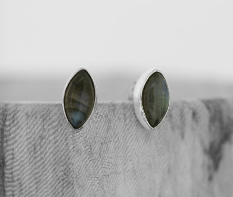 Marquise Labradorit Ohrstecker 925 Sterling Silber Grauer Stein Ohrstecker Handgemachter Böhmischer Schmuck Geschenk für sie