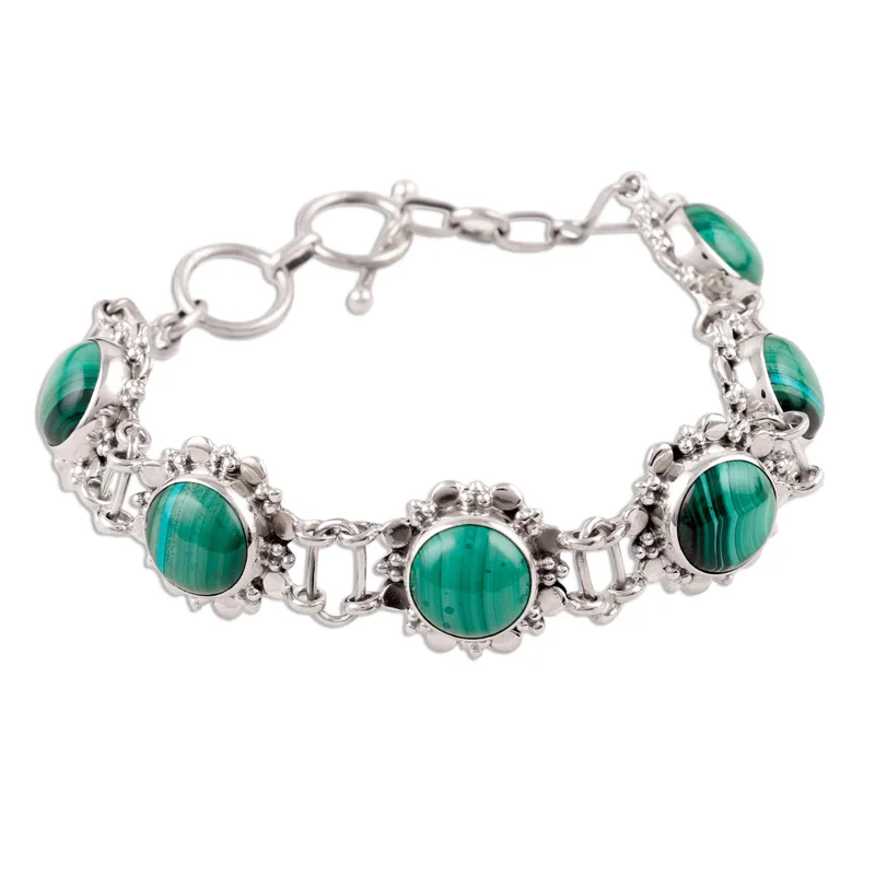 Bloem 925 Sterling Zilveren en Malachiet Armband Boheemse Sieraden Charmante Sieraden Valentijnsdagcadeau Voor Haar & Moeder