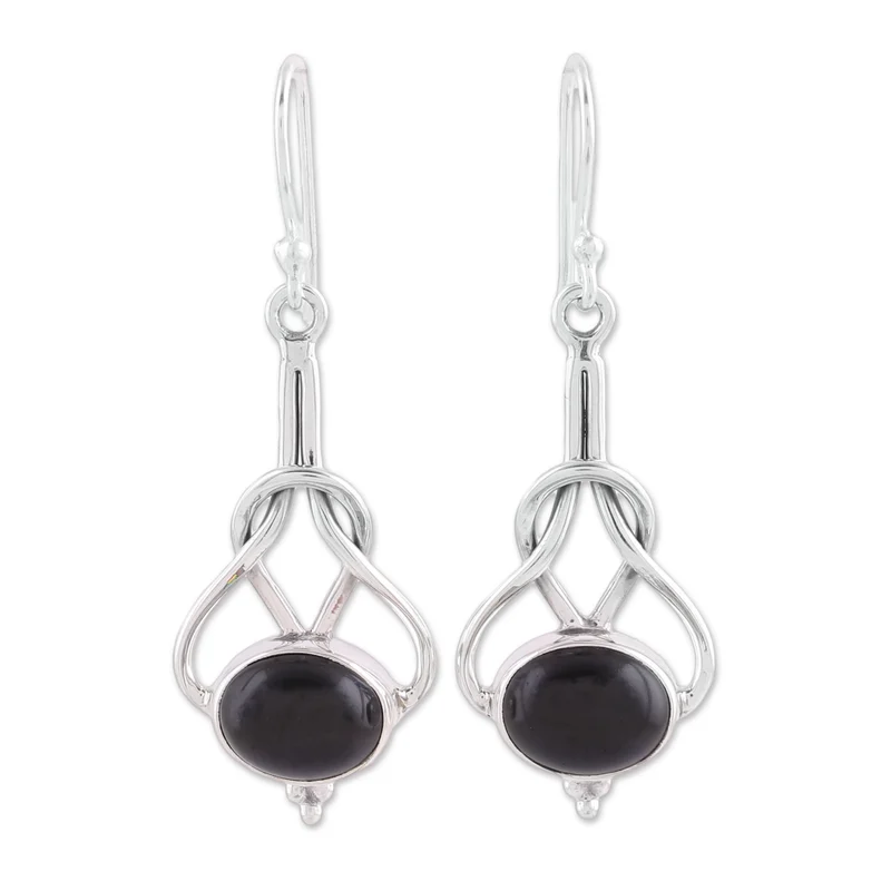 Moderner Schmuck, Ohrringe aus Sterlingsilber und Onyx, handgefertigte Ohrringe für Frauen, Geschenke für Mama und sie