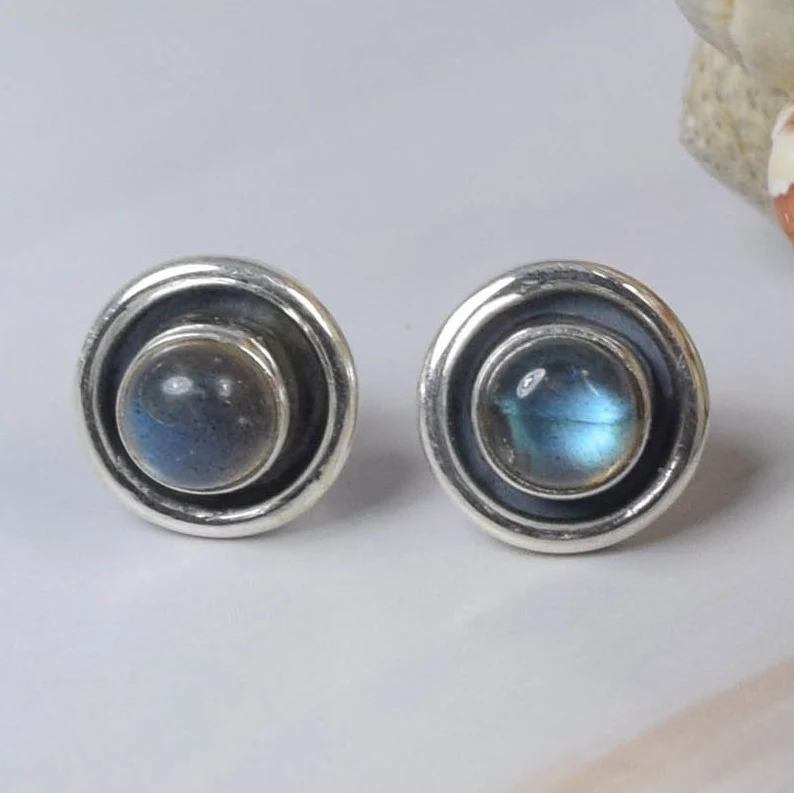 Labradorite 925 Sterling Silver Gemstone Stud Earring Handmade Jewelry February Birthstone Women Jewelry Gift For Birthday