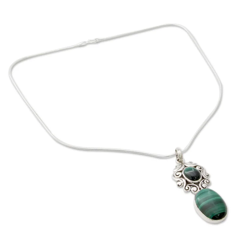 Ambachtelijk vervaardigd malachiet en 925 sterling zilveren ketting Boheemse sieraden cadeau voor mama & haar
