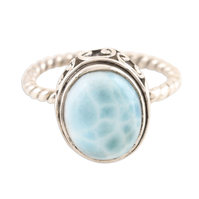 Ovaler Larimar Cabochon Sterling Silber Ring Handgemachtes Design 925 Sterling Silber Geschenk für sie & Mama