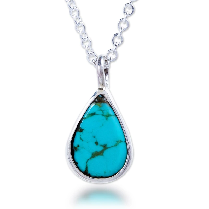 925 Sterling Silber Natur Türkis Tropfen Halskette Anhänger Halskette Zarte Halskette Perfektes Muttertagsgeschenk Böhmischer Schmuck Geschenk für sie