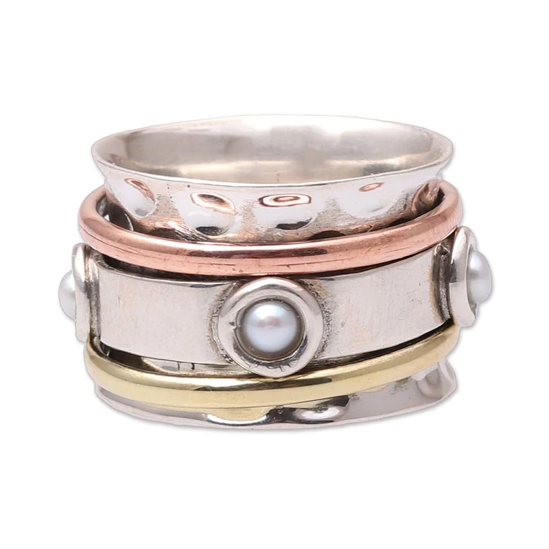 Zuchtperlen-Spinnerring 925 Sterling Silber Spinnerring Handgemachter Ring Silberschmuck Böhmischer Zierlicher Ring Geschenk für Sie