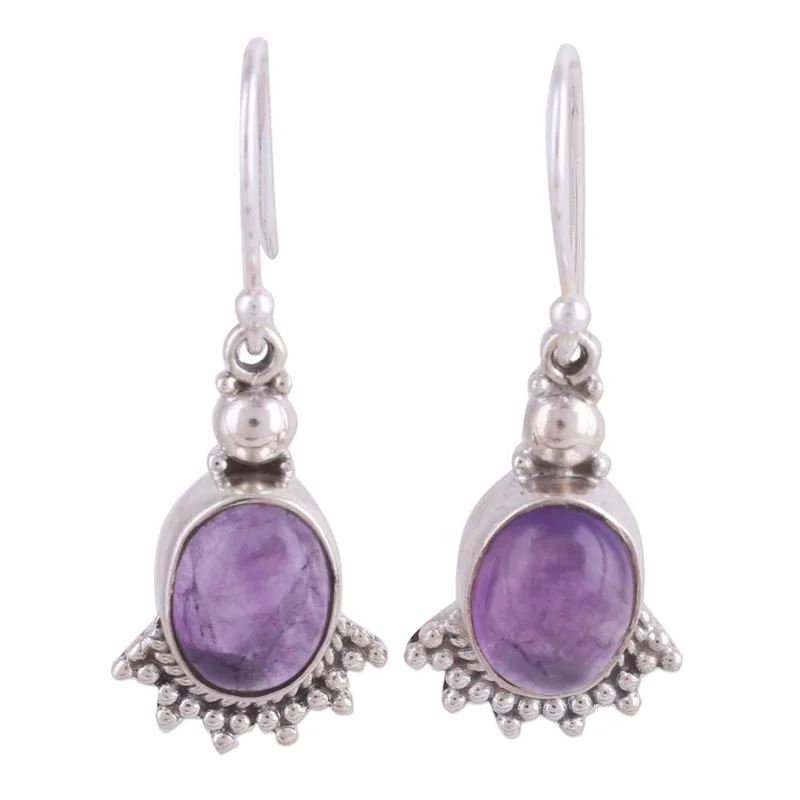 Fächerförmige lila Amethyst-Ohrhänger, handgefertigte Ohrringe, Geschenkidee, Geburtstagsgeschenk, böhmischer Schmuck, Geschenk für Ehefrau und Mutter