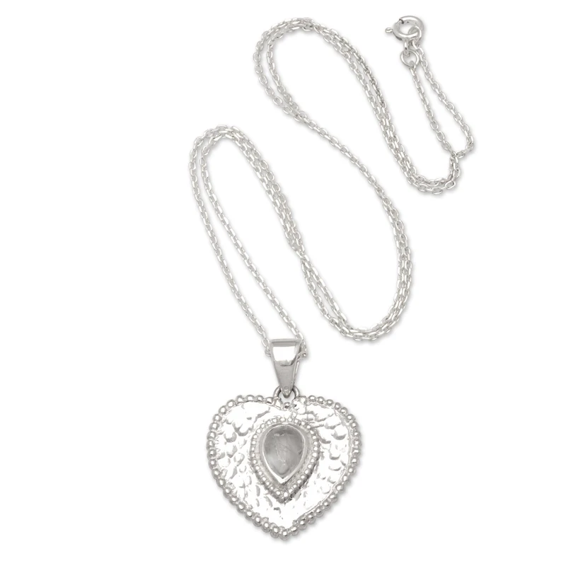 Sterling Silber Herz Anhänger Halskette Regenbogen Mondstein Handgemachter Boho Schmuck Jubiläumsgeschenk für Sie & Mama