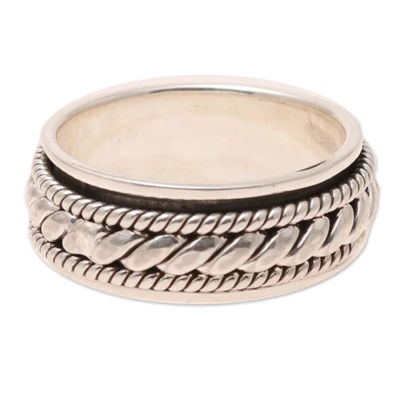 Seilmuster Sterlingsilber Spinnerring aus Indien Handgemachter Ring Silberschmuck Böhmischer zierlicher Ring Geschenk für sie Geschenkidee