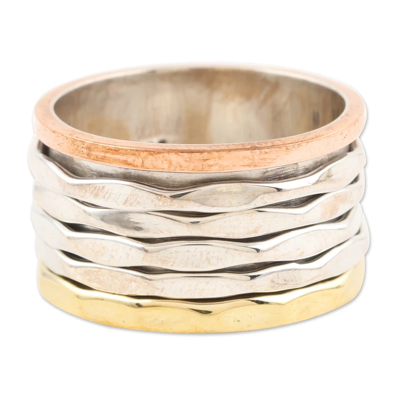 Unisex Sterling Silber Messing Kupfer Meditations-Spinnerring Handgemachter Ring Silberschmuck Böhmischer Zarter Ring Geschenk für Sie Geschenkartikel
