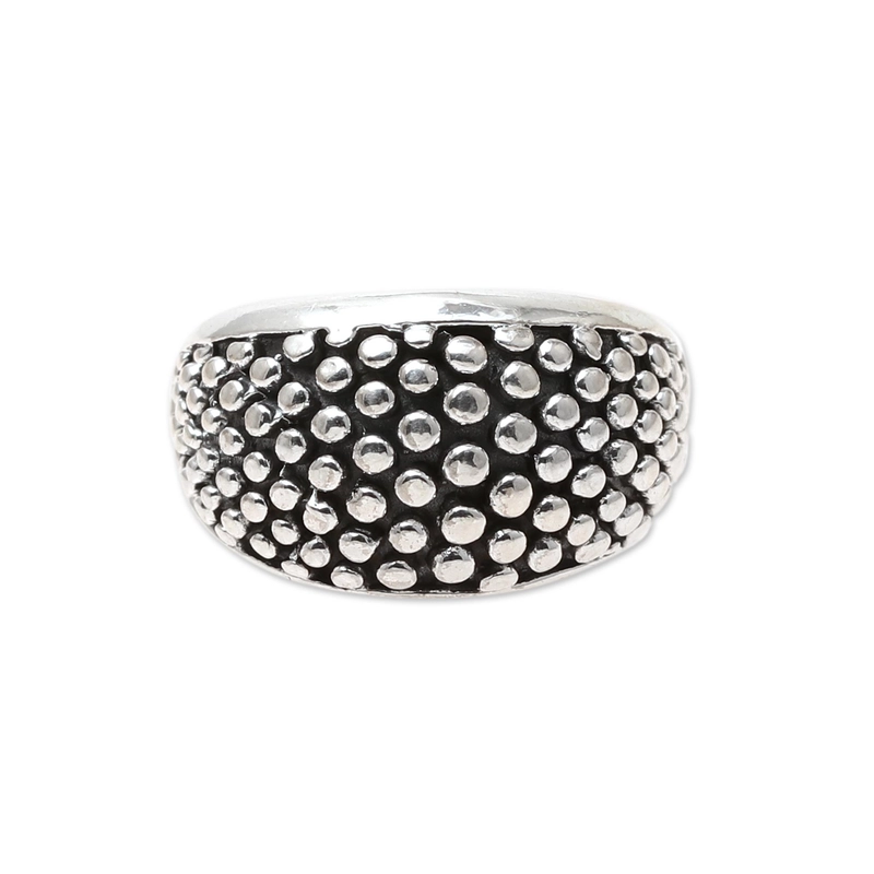 Gemusterter gewölbter Ring aus Sterlingsilber, handgefertigt aus 925er Sterlingsilber, Geschenk für Sie & Mama