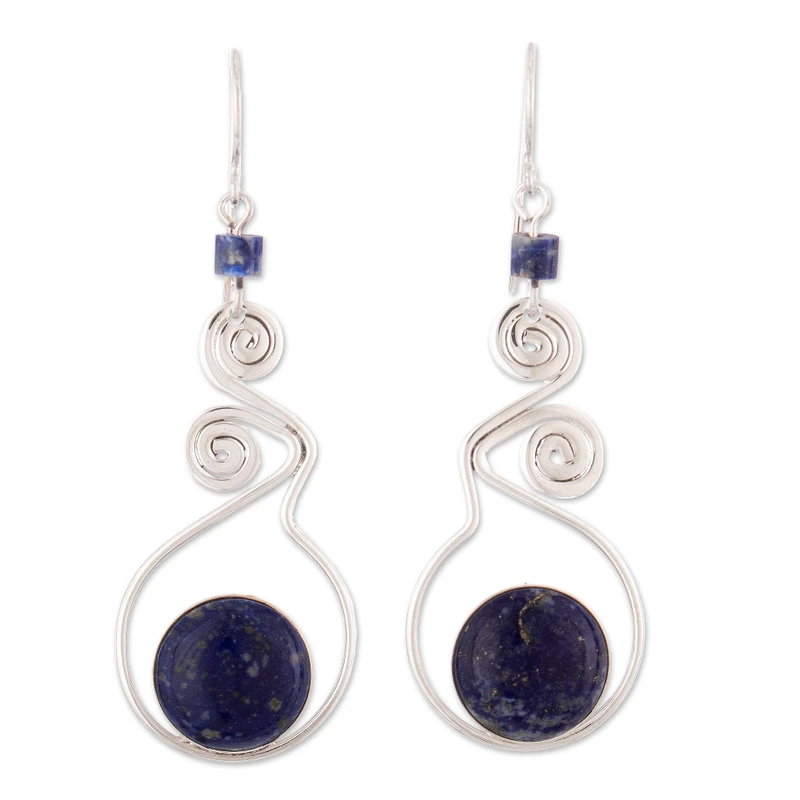 Moderne 925 Sterling Silber Ohrhänger Lapislazuli Designer Ohrringe für Damen Handgemachte Silberohrringe Schmuckgeschenke Artikel Geschenk für Sie