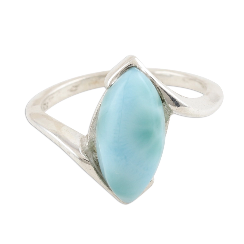 Marquise Larimar Cabochon Sterling Silber Ring Handgemachtes Design 925 Sterling Silber Geschenk für Sie & Mama