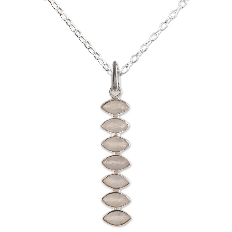 Regenbogen-Mondstein-Anhänger in Marquise-Form, handgefertigt aus 925er Sterlingsilber, blauer Feuer-Regenbogen-Mondstein, Geschenk für sie und Mama