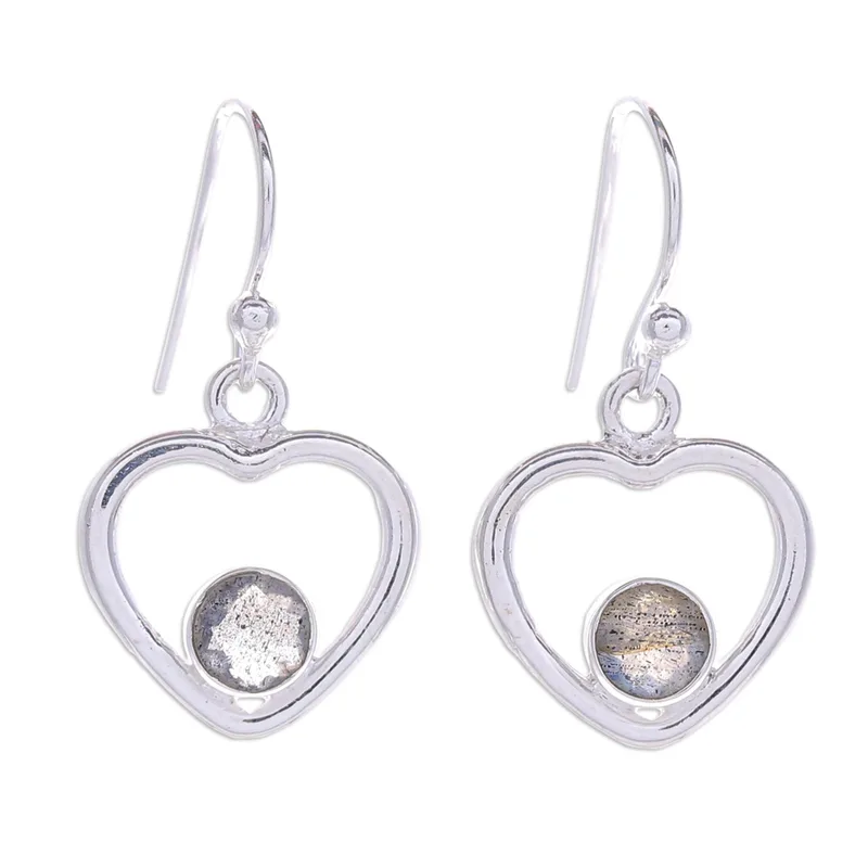 Labradorit Hängeohrringe mit Herz 925 Sterling Silber Ohrringe Blaue Edelstein Hängeohrringe Labradorit Schmuck Geschenk für Schwester