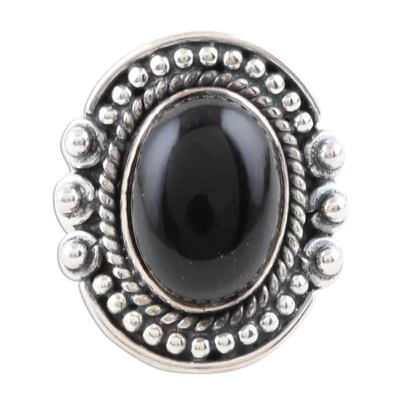 Schwarzer Onyx Cocktailring 925 Sterling Silber Statement Ring Handgefertigter Ring Damen Silberring Geschenk für Sie