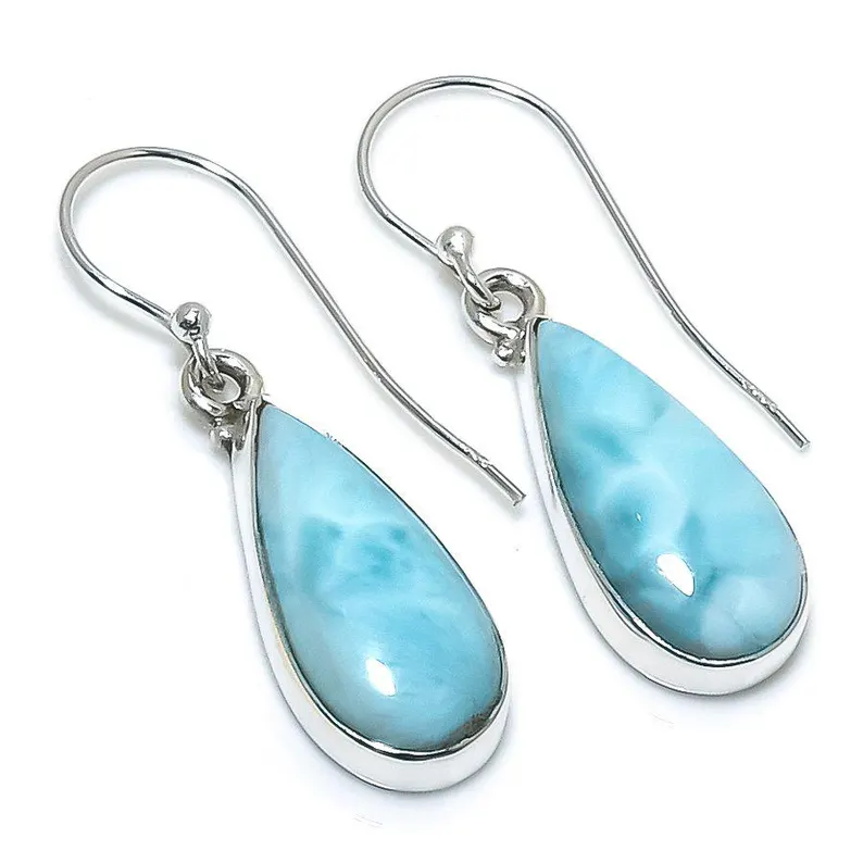 Natürliche Larimar Ohrringe 925 Sterling Silber Ohrringe Tropfen Edelstein Ohrringe Hängende Ohrringe Handgemachter Schmuck Geschenk Für die Liebe