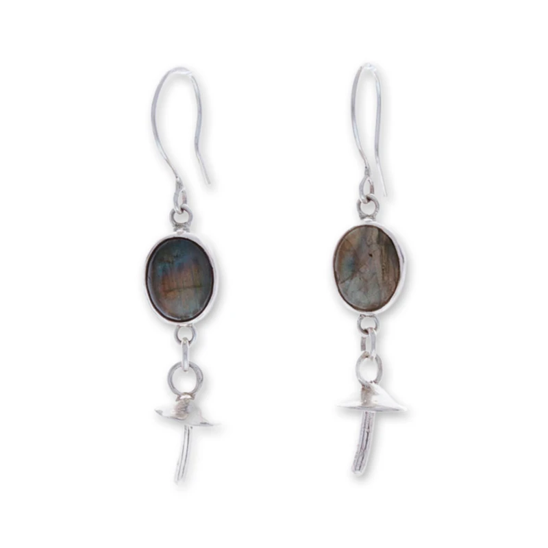 Pilzförmige natürliche Labradorit-Ohrhänger aus 925er Sterlingsilber Edelstein-Ohrringe Labradorit-Schmuck Geschenkidee
