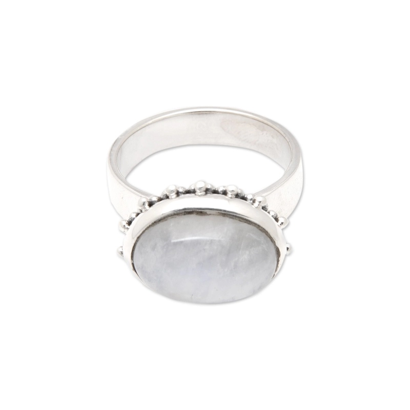 Natürlicher Regenbogen-Mondstein-Chunky-Ring aus 925er Sterlingsilber, handgemachtes Geschenk für sie & Mutter